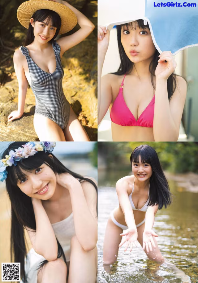 A woman in a bathing suit and a hat posing in the water.